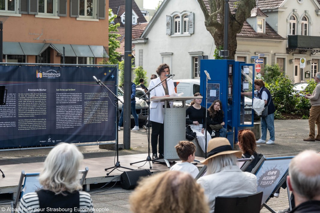 Jeanne Barseghian lors de la cérémonie d'inauguration des manifestations de Strasbourg capitale mondiale du livre 2024 à